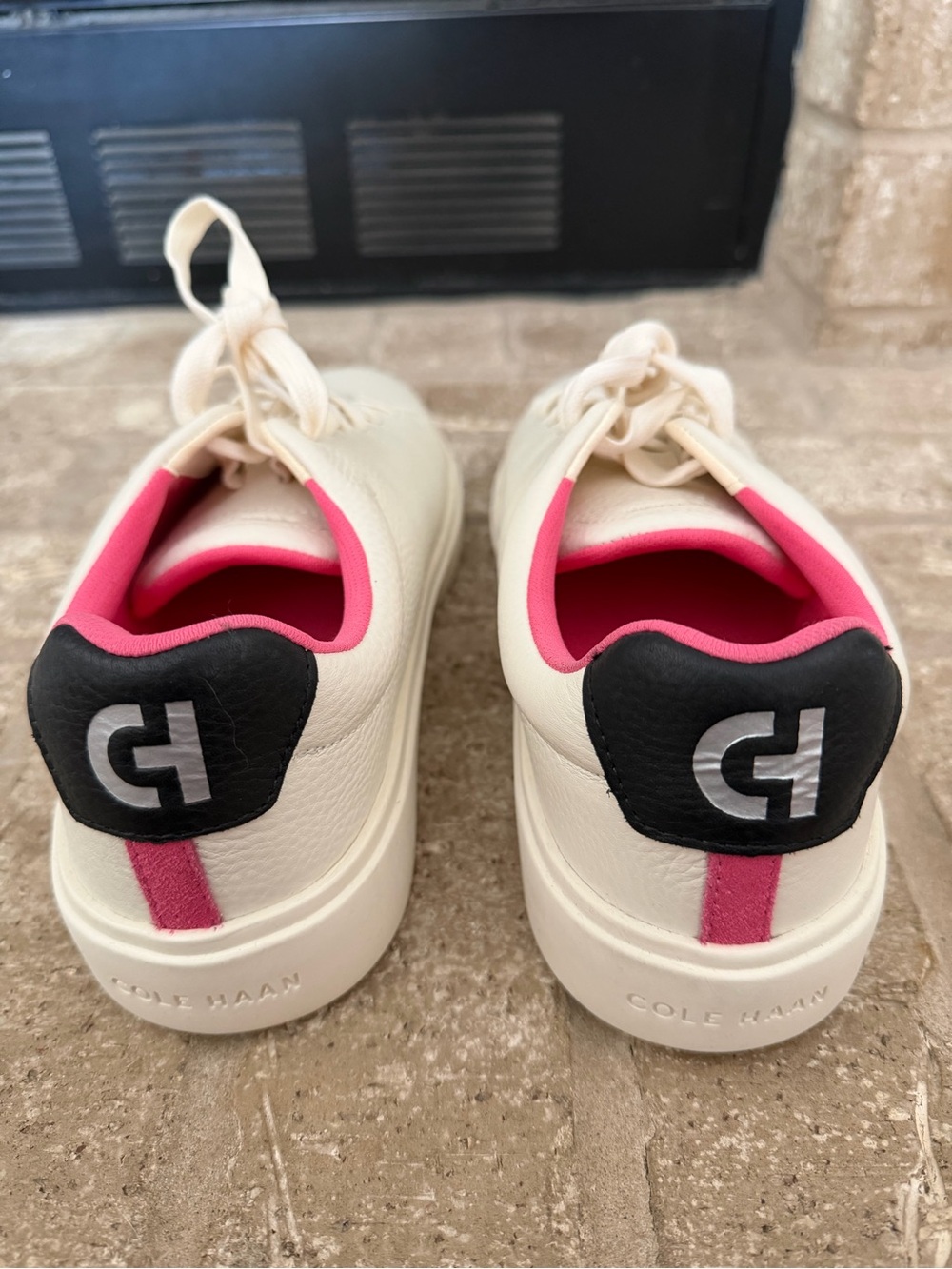Cole Haan Cream Leather Sneakers with Pink Accents